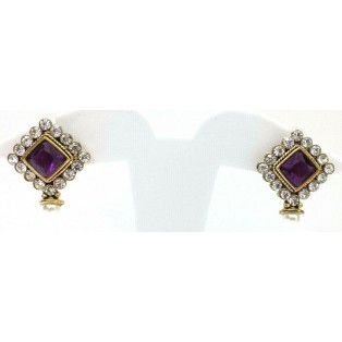 Gold Oxidized Women Earring Stud Jewelry PushBack Classy Gift-Rhinestone Bead 27